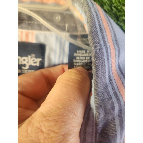 Wrangler Pearl Snap Striped Western Long Sleeve Shirt Mens Size large tall Blue - Picture 5 of 7